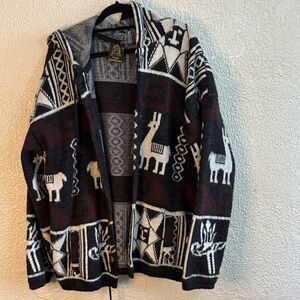 Unisex Black and Brown Wool Alpaca Pattern Jacket